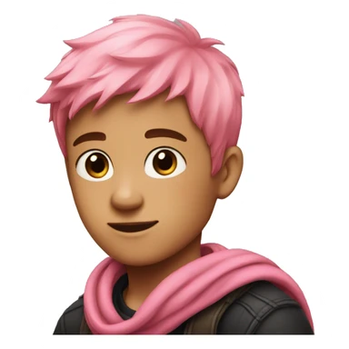 A boy with short pink hair and he it's using a red scarf and a black sueter sticker