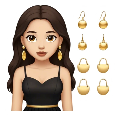 Beautiful woman,cute, long dark brown hair in dark dress with gold earrings sticker
