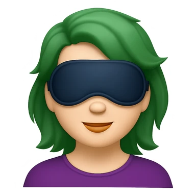 Create an Apple emoji style image of a woman with a sleep eye mask and green hair, no pillow, no background. The style should resemble Apple emojis. sticker