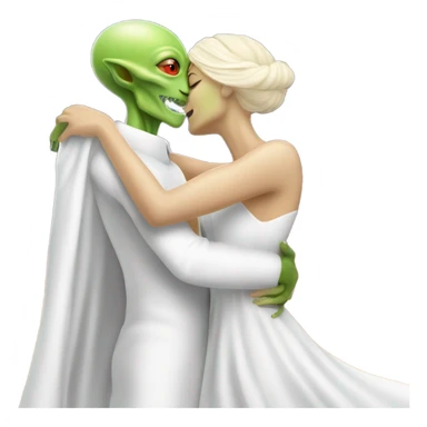 Alien reptilian woman in white dress hugs and kissing White man sticker