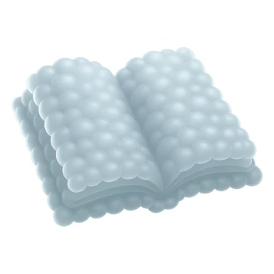 thick open book made entirely of small, very bright white fluffy convex clouds, matte glass style sticker