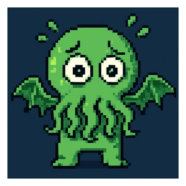 Cthulhu scared, green, pixel art sticker