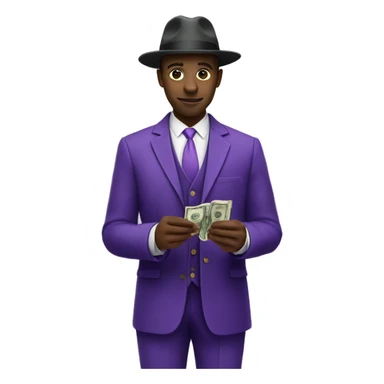 Black man In purple suit and hat counting money sticker