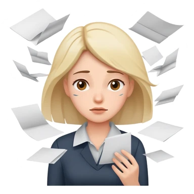 tired woman with flying papers around her sticker