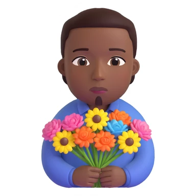 black man looking sad holding flowers and candy sticker