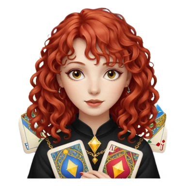 Red curly hair with bangs beautiful girl with tarot  sticker