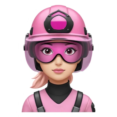 pink power ranger, woman emoji, with helmet on, black visor eye protection sticker