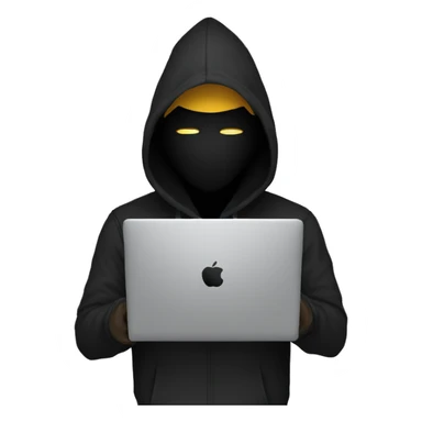 anonymous with laptop with black hoodie and having a mask  sticker