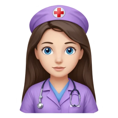 pretty brunette nurse with long hair and blue eyes in lilac scrubs sticker