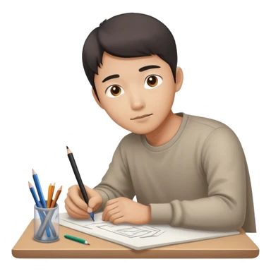 Asian person drawing on his drawing table  sticker