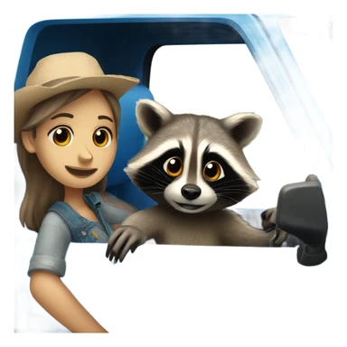 Raccoon driving blue pickup truck with girlfriend raccoon  sticker