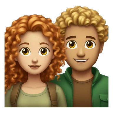 Couple. beautiful girl with red long curly hair and brown eyes. Handsome man with blonde curly hair and green eyes sticker