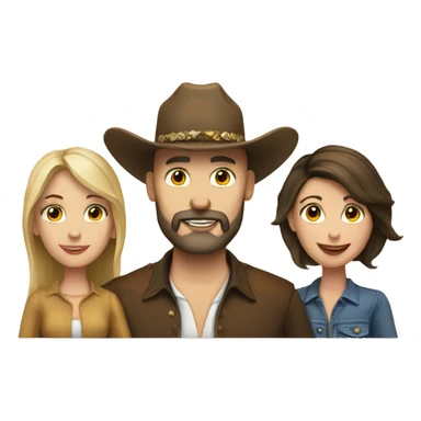 Bald bearded cowboy with brunette wife and brunette daughter  sticker