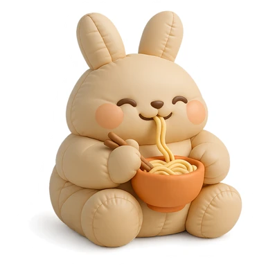 beige bunny happily slurping noodles in cushion style sticker