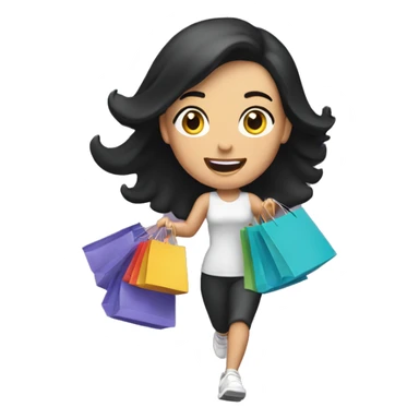Caucasian woman with black hair running with shopping bags in her hands sticker