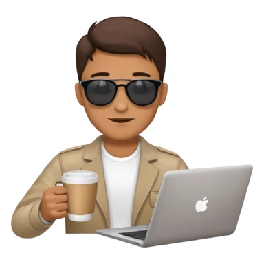 cool man in sunglasses with a laptop and coffee sticker