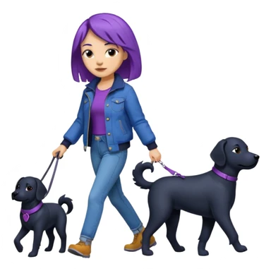 purple haired light skinned woman walking a big, black dog sticker