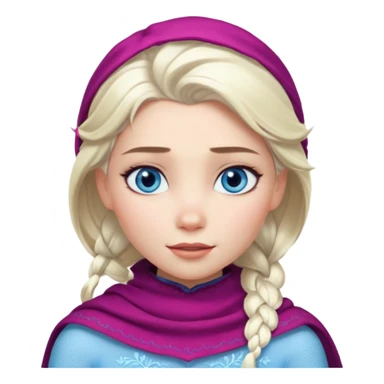 Кинематографический реалистичный портрет Эльзы с реалистичной текстурой кожи, мягким естественным освещением и изящно детализированными платиново-русыми волосами Её  выразительные голубые глаза излучают уверенность, спокойное выражение. Морозная свежесть  sticker