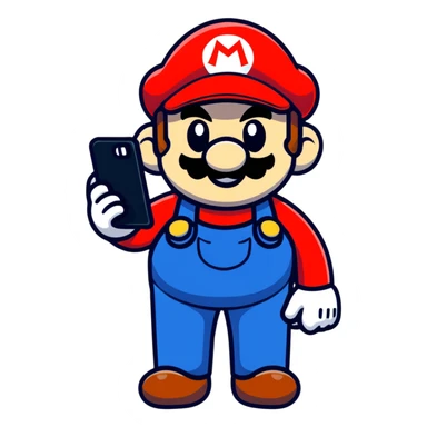 Mario character with a smartphone sticker