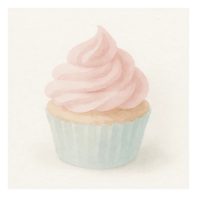 cupcake with pink icing, soft and delicate, watercolor art style sticker