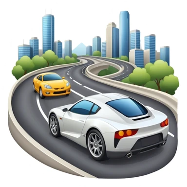 An icon showing a motorcycle and car speeding through a cityscape, with roads and curves ahead. The vehicles leave dynamic trails of speed, representing the thrill of racing and adventure. The background is transparent, focusing on the power and freedom of both cars and motorcycles. sticker