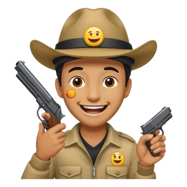Emoji de risa pero con gorro del equipo colo colo y una pistola en la mano sticker