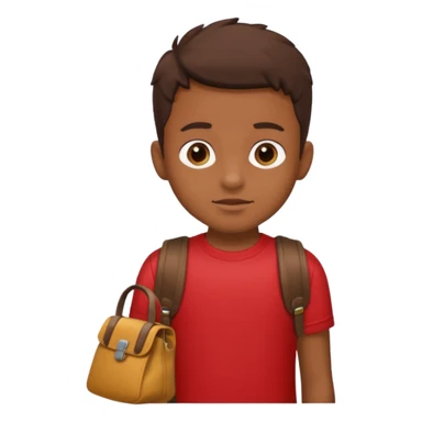 a boy using red t-shirt with bag sticker