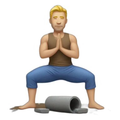Man doing yoga near a jackhammer sticker