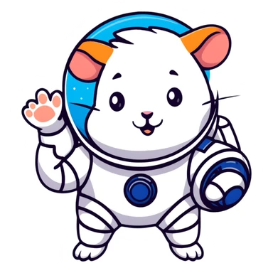 space hamster in a spacesuit waving his hand sticker