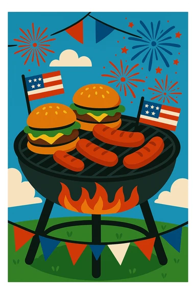 Add more fireworks around the barbecue grill, keep the festive 4th of July style with lively and colorful fireworks surrounding the grill area. sticker