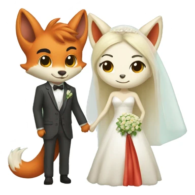 lady dragon and boy fox getting married sticker