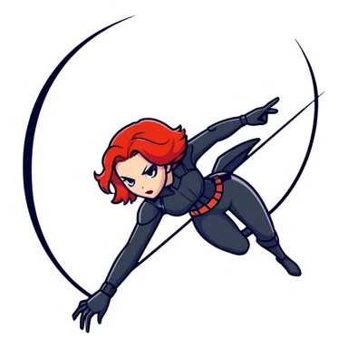 Black Widow superhero from Avengers in action pose, red hair, black suit sticker