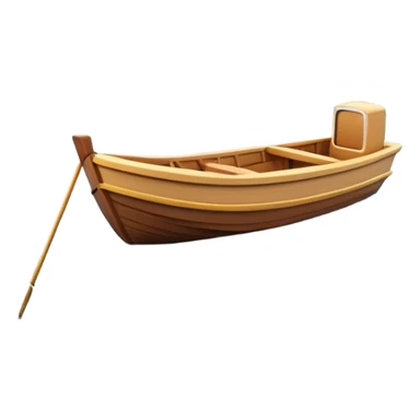 A 3D cartoon small boat floating on estuary water, with nearby reeds and horizon in view, bright lighting, Memoji-style. sticker