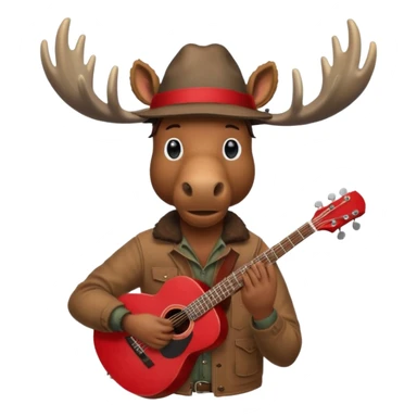 A man with a moose head in alaska pointing a red guitar directly up in the air. Make the graphics gritty and realistic like the moose man is a villian in a high budget batman movie. It needs to be 100 times more dark themed and realistic. Like your batman characters  sticker