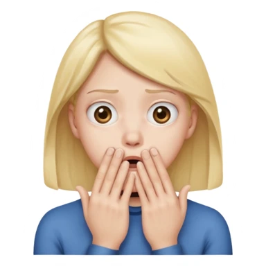 insecure face emoji, hands covering mouth, wide eyes, nervous expression sticker