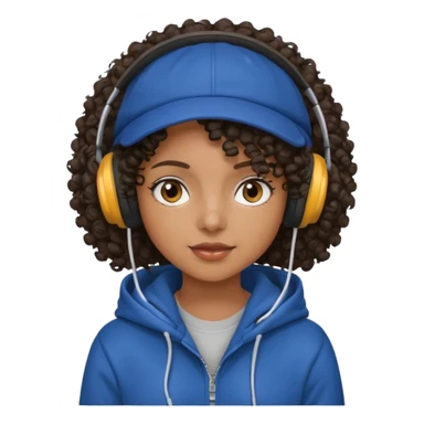 curly haired with headphones in and hoddie  black girl with cap sticker