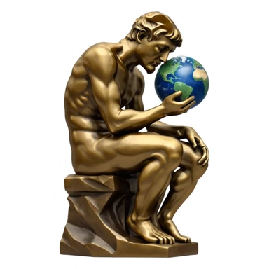 rodins sculpture the thinker but with a planet earth in its hand sticker