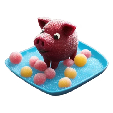 Sparkling Pig made of maroon sparkling sour candy laces andc sweets walking covered in sugar  sticker