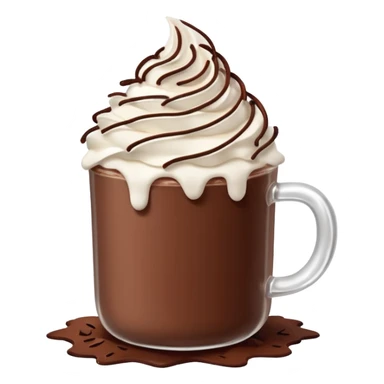 “hot chocolate emoji, whipped cream on top, chocolate shavings, cute, minimal, white background” sticker