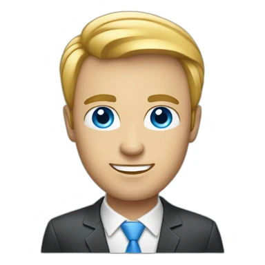 Businessman with blue eyes and computer sticker