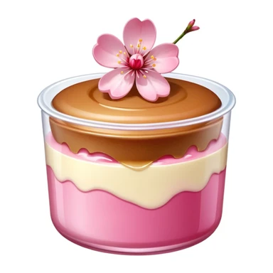 sakura pudding with pink cherry blossom flower on top, cute dessert sticker