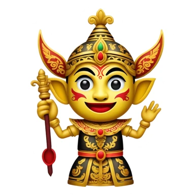 Cinematic Realistic Wayang Kulit Pop Culture Emoji, featuring a vibrant shadow-puppet theatre scene rendered with dynamic textures and artistic, traditional lighting. sticker