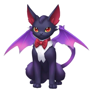 cool kawaii black purple red ethereal fantasy beautiful elegant nargacuga-Noivern-cat-Fakemon collar harness bow tie and bracers full body sticker