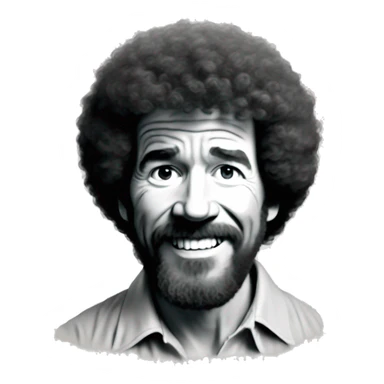 Bob Ross in front of a canvas sticker
