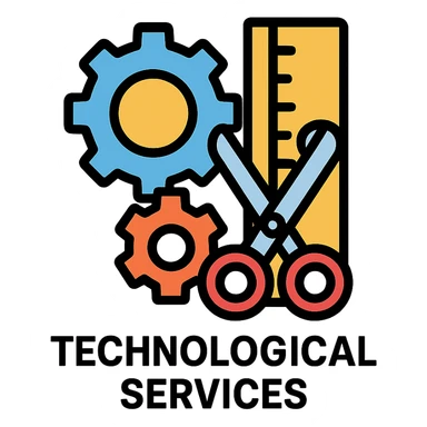 Google Material Design icon for 'Technological Services' depicting simple gears, ruler and scissors icon. sticker