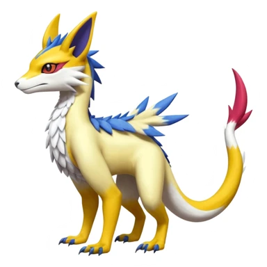 Colorful scaly flurry Latias-Vernid-Lombax-Renamon-Zeraora-Bastet-Fakémon-hybrid-fusion-creature, full body sticker