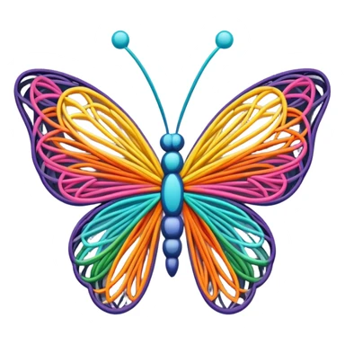 String art icon, colorful threads forming a butterfly shape, intricate design, geometric patterns, vibrant colors, minimalistic style, clean lines, transparent background. sticker