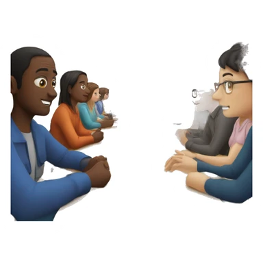 Camera club meeting with people sitting at long table with a digital screen at one end. sticker