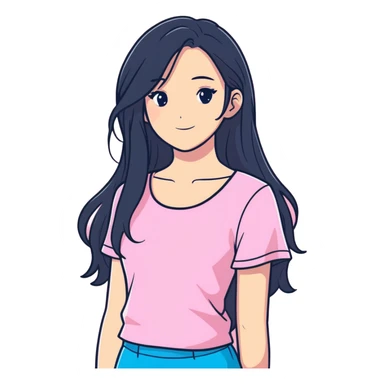 Girl with pink top that has long hair sticker