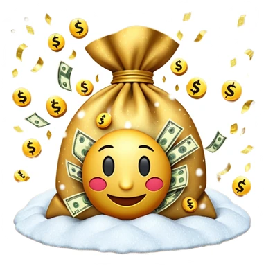 3D emoji style, money bag with dollar bills, New Year theme, snow particles, festive lighting, rich vibe, high detail, transparent background

 sticker